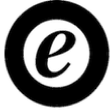 Infografik - Ein schwarzer Kreis mit einem stilisierten "e" darin, das ein Logo oder Symbol darstellt.