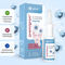 Produktbild – Premigran Nasenspray zur Vorbeugung von episodischer Migräne mit oder ohne Aura, mit Hinweisen zu Inhaltsstoffen natürlichen Ursprungs, patentierter Technologie und als zertifiziertes Medizinprodukt. Die Verpackung und das Spray sind zu sehen.
