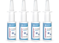 Produktbild – Vier Packungen Premigran Nasenspray zur Vorbeugung von episodischer Migräne.