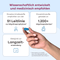 Infografik: Wissenschaftlich entwickelt und medizinisch empfohlen. Drei Felder: Empfohlen von S1 Leitlinie zur Migräneprophylaxe (siehe Quelle 6), Nährstoffe getestet an 1.200 plus Migränepatienten (Quelle siehe Anmerkung), geeignet zur Langzeitanwendung. Eine Hand hält eine blaue Kapsel. Anmerkung: Talandashti et al. (siehe Quelle 2024), Neurol Sci.2025;46 (siehe Quelle 2):651-670, doi:10.1007/s10072-024-07794-0.