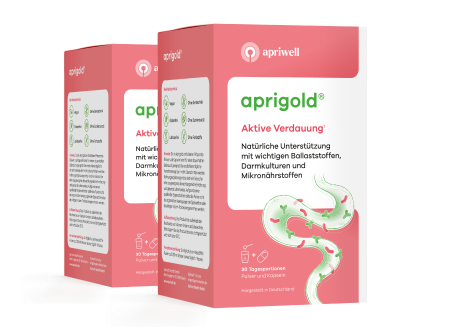 Produktbild
Aprigold® Aktive Verdauung. Natürliche Unterstützung mit wichtigen Ballaststoffen, Darmkulturen und Mikronährstoffen. 30 Tagesportionen Pulver und Kapseln. Hergestellt in Deutschland.