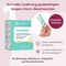 Infografik: Novacalm zur schnellen Linderung gasbedingter Magen-Darm-Beschwerden. Eine Packung Novacalm Vanille mit 30 Beuteln Pulver zum Einnehmen ohne Wasser ist zu sehen. Eine Hand hält einen Beutel. Das Medizinprodukt ist zweifach wirksam: gegen gasbedingte Symptome und zur Normalisierung der Darmtätigkeit. Es hilft bei Blähungen, Blähbauch, Völlegefühl und Bauchschmerzen.