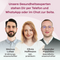 Drei lächelnde Gesundheitsexperten stellen sich vor. Oben im Bild steht: Unsere Gesundheitsexperten stehen per Telefon und WhatsApp oder im Chat zur Seite. Marcus Lohse, Ernährungswissenschaftler, Olivia Hoffmann, Heilpraktikerin, und Alexander Puschilov, Gesundheitswissenschaftler.